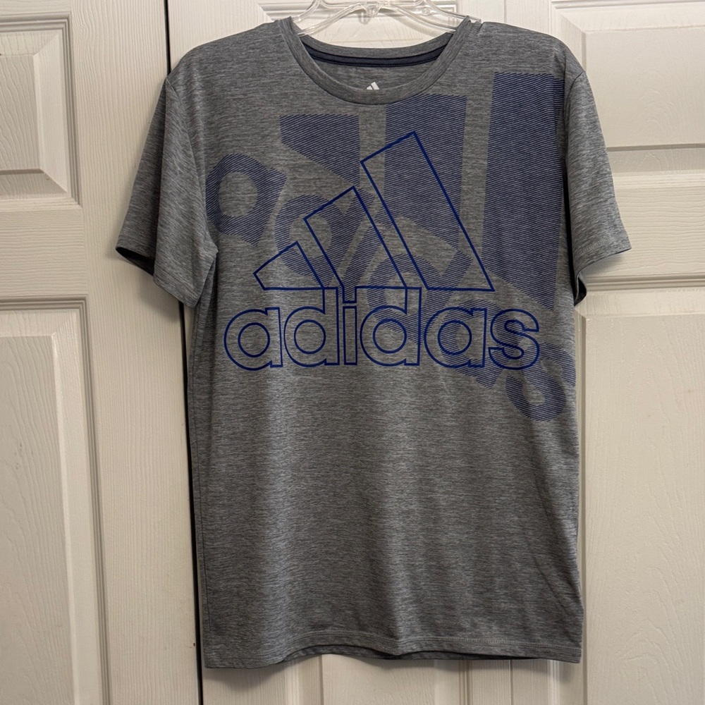Adidas Boy’s Heather Gray Tee with Navy Logo